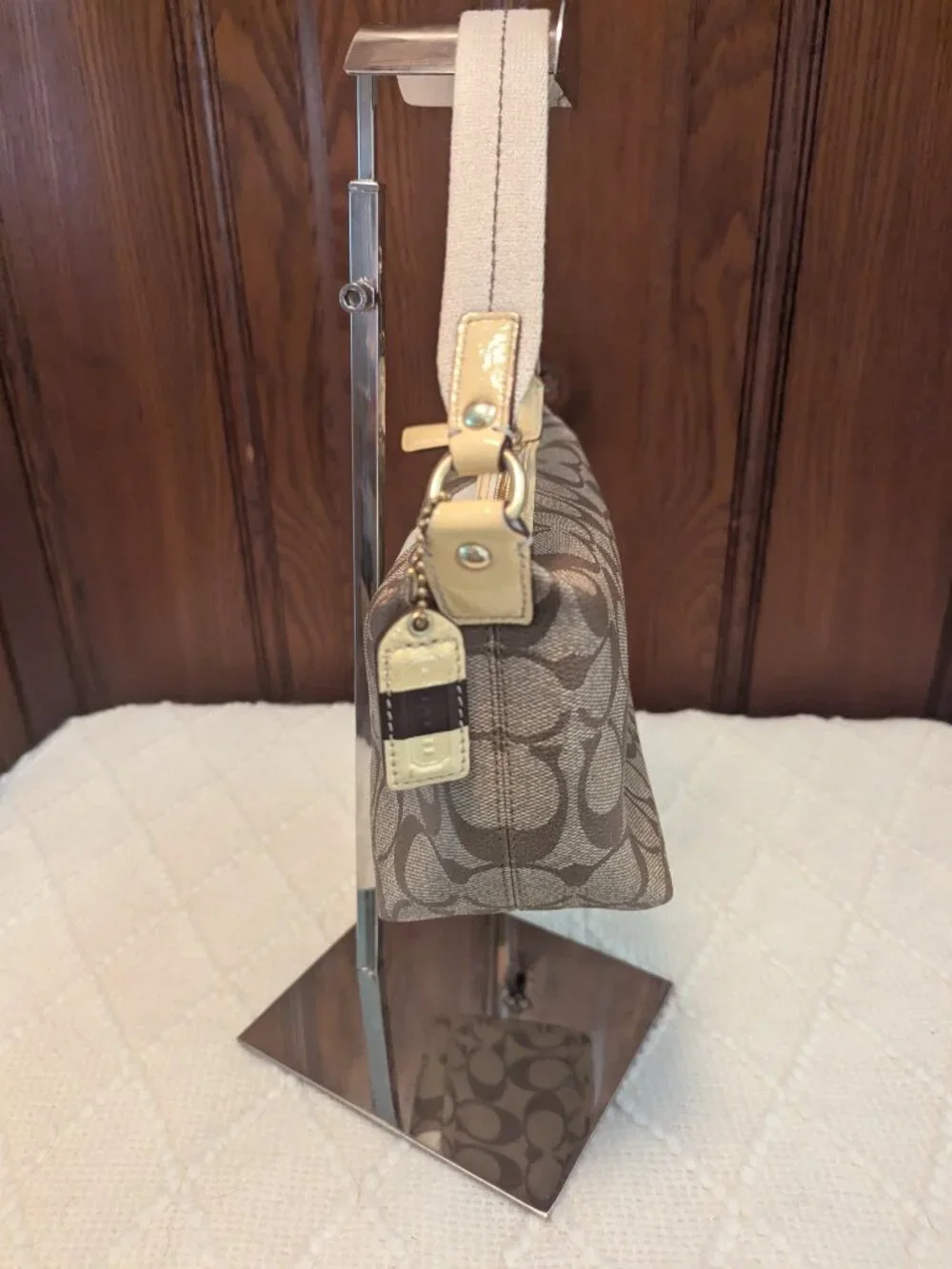 Coach Vintage heritage stripe signature collect tan cream white bag 41115